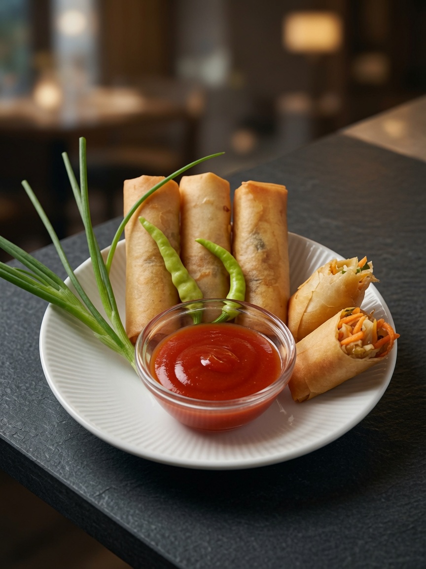 Lumpia krispi disajikan di piring
